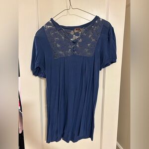 CDC Blue Women's Blouse with Lace Accents